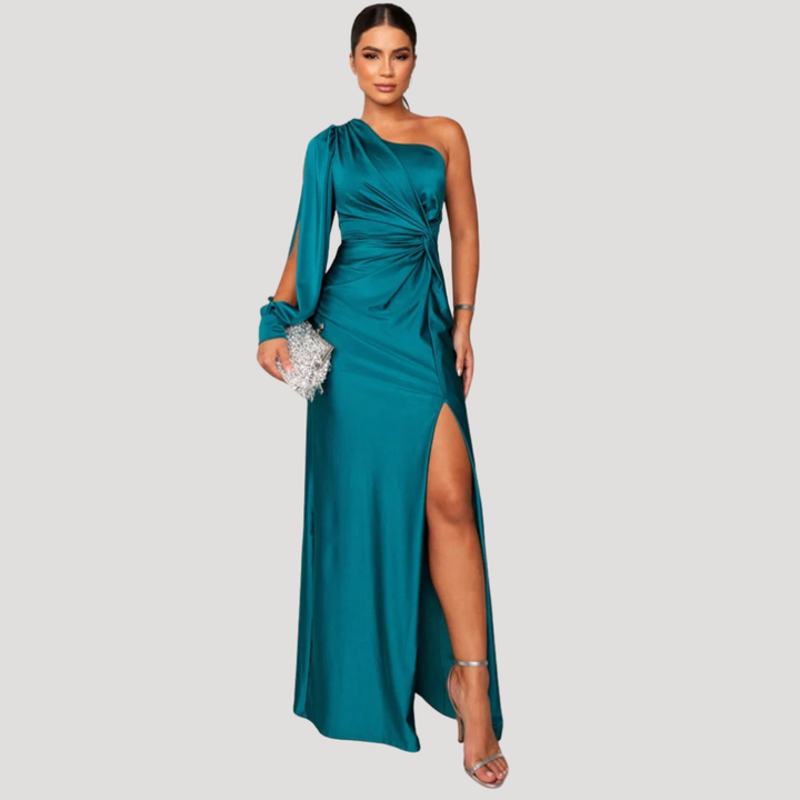 Women's Long Dress Satin One Shoulder Cocktail Evening Wear