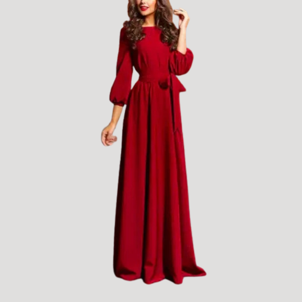Women's Maxi Dress Long Sleeve Belted A Line Formal Gown