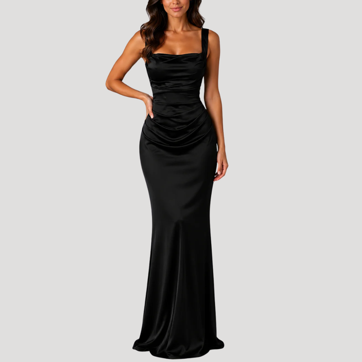Women's Long Dress Satin Bodycon Cowl Neck Formal Wear