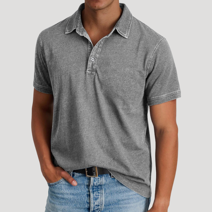 Men's Polo Shirt Vintage Washed Short Sleeve Casual Collared Golf