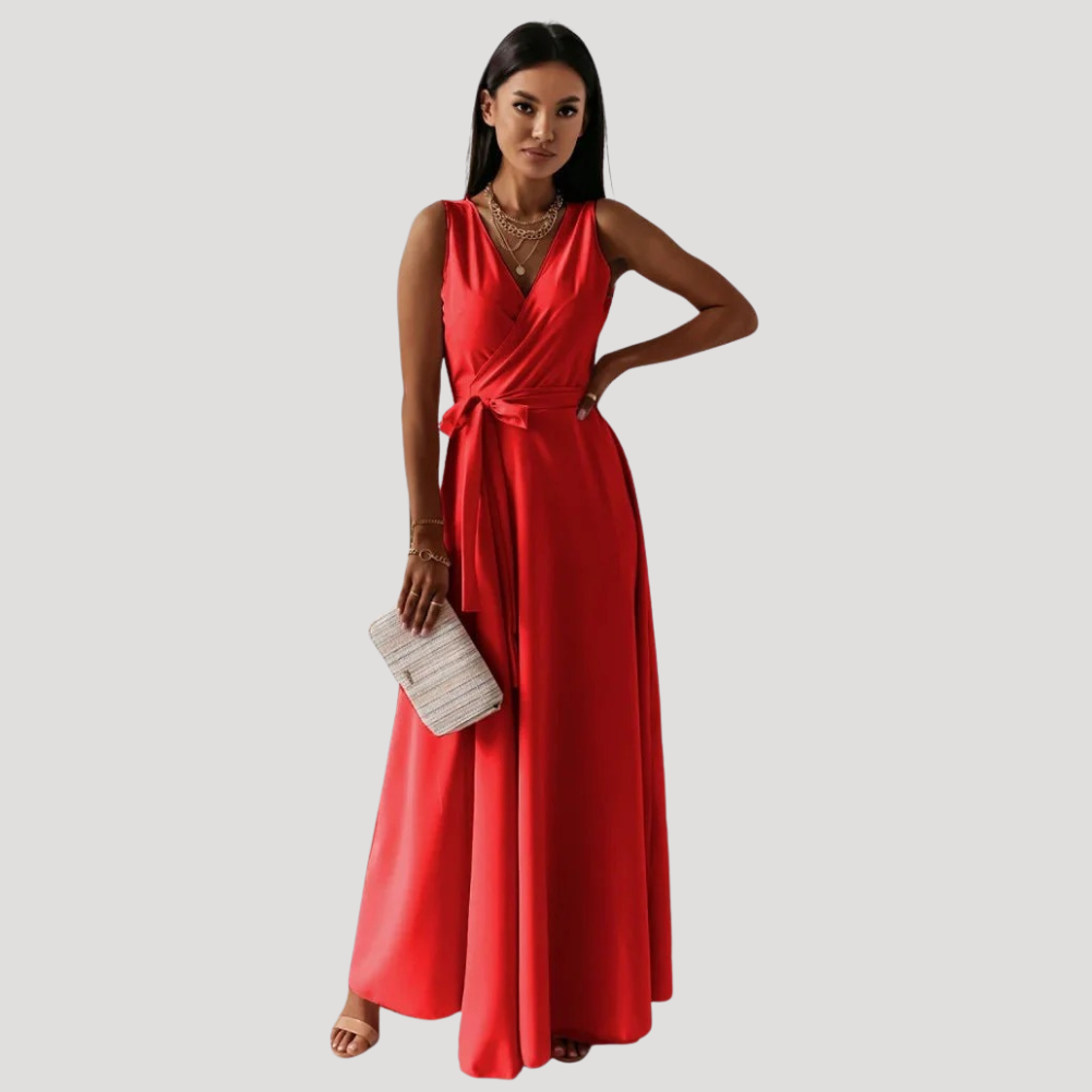 Women's Long Dress Maxi Wrap Sleeveless V Neck Bridesmaid Gown