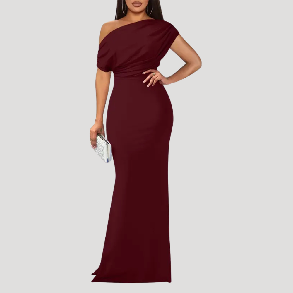 Women's Long Dress One Shoulder Bodycon Ruched Bridesmaid Cocktail