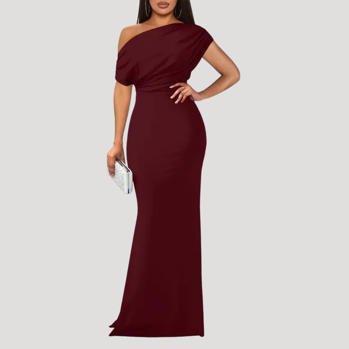 Women's Long Dress One Shoulder Bodycon Ruched Bridesmaid Cocktail