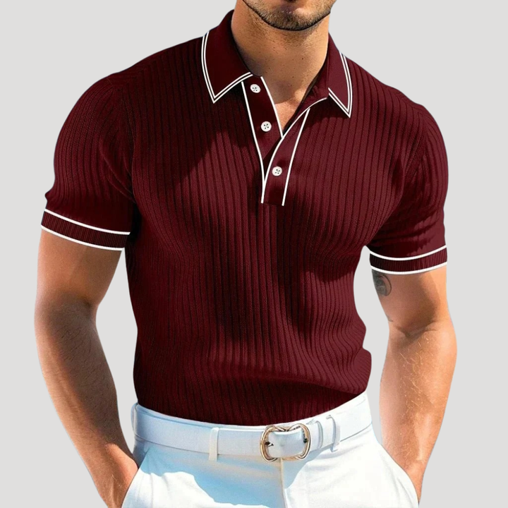 Men's Polo Shirt Knit Ribbed Short Sleeve Casual Golf Tee