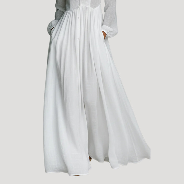 Women's Long Dress Maxi V Neck Shirt Long Sleeve Button Front