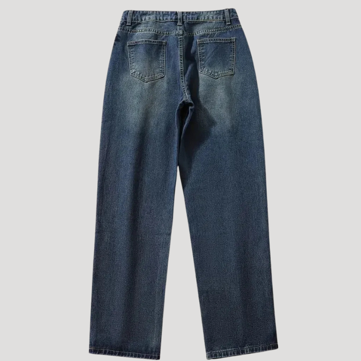 Women's Baggy Jeans Button Denim Blue Straight Leg