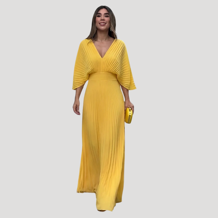 Women's Long Dress Pleated Wrap V Neck Bridesmaid Formal Wear