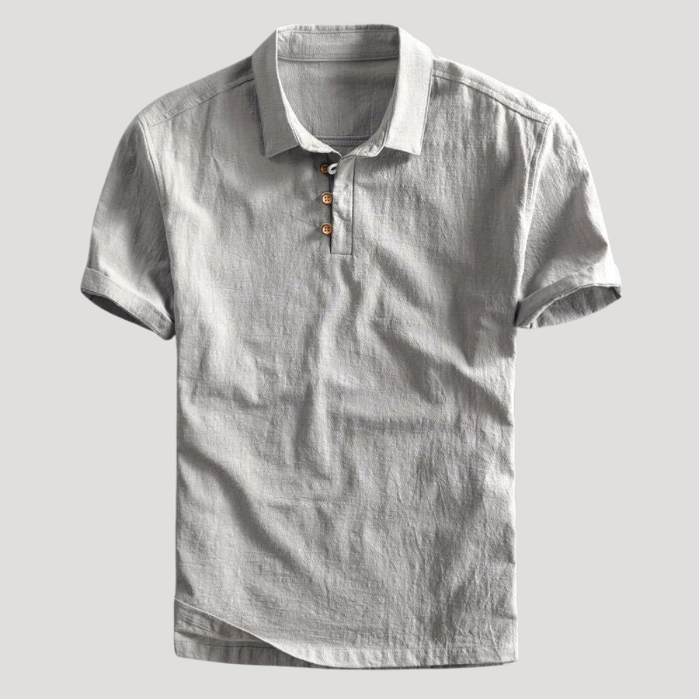 Men's Polo Shirt Linen Short Sleeve Casual Collared Golf Tee