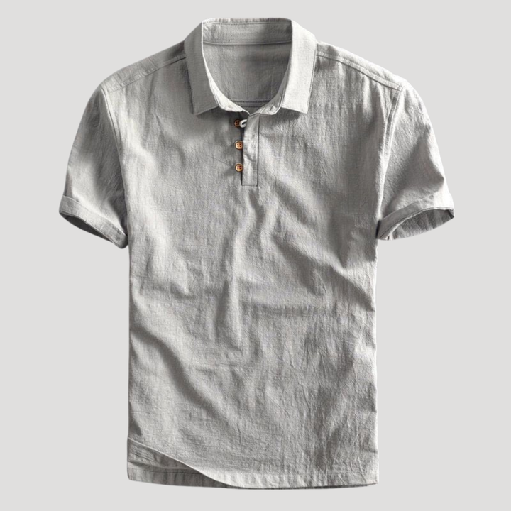 Men's Polo Shirt Linen Short Sleeve Casual Collared Golf Tee