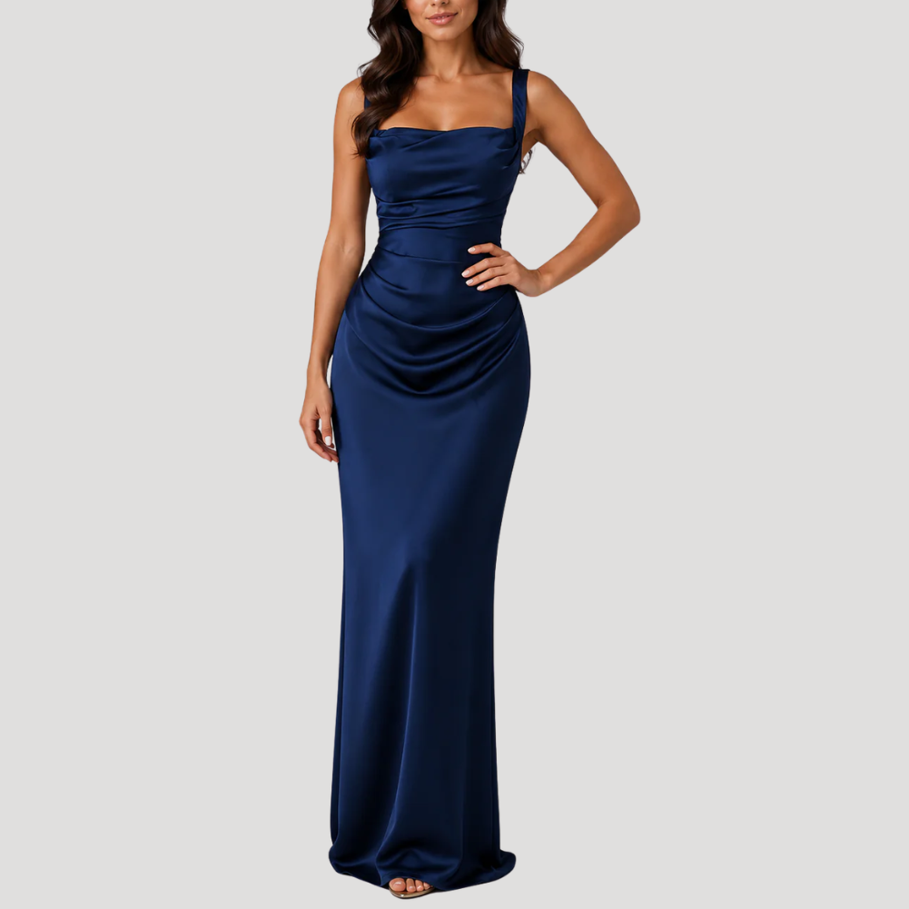 Women's Long Dress Satin Bodycon Cowl Neck Formal Wear