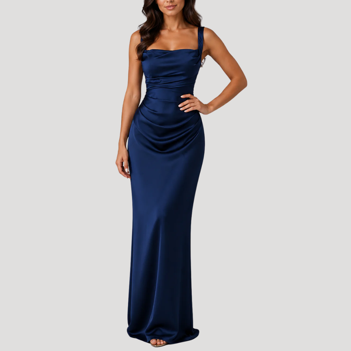 Women's Long Dress Satin Bodycon Cowl Neck Formal Wear
