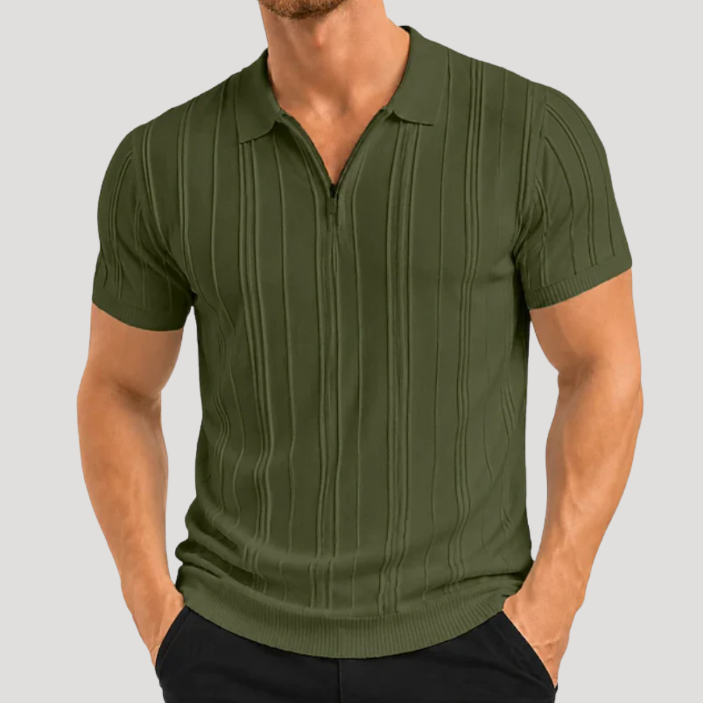 Men's Polo Shirt Ribbed Knit Short Sleeve Casual Collared