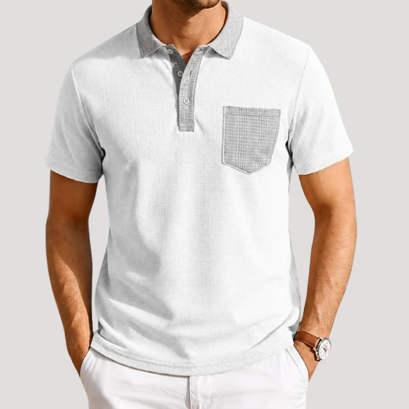 Men's Polo Shirt Colour Block Pocket Collared Shirt