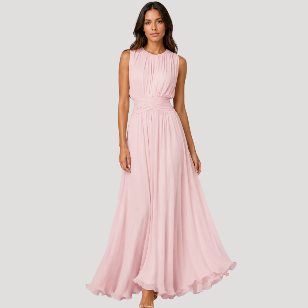 Women's Long Dress Maxi Pleated Sleeveless Chiffon Evening Wear