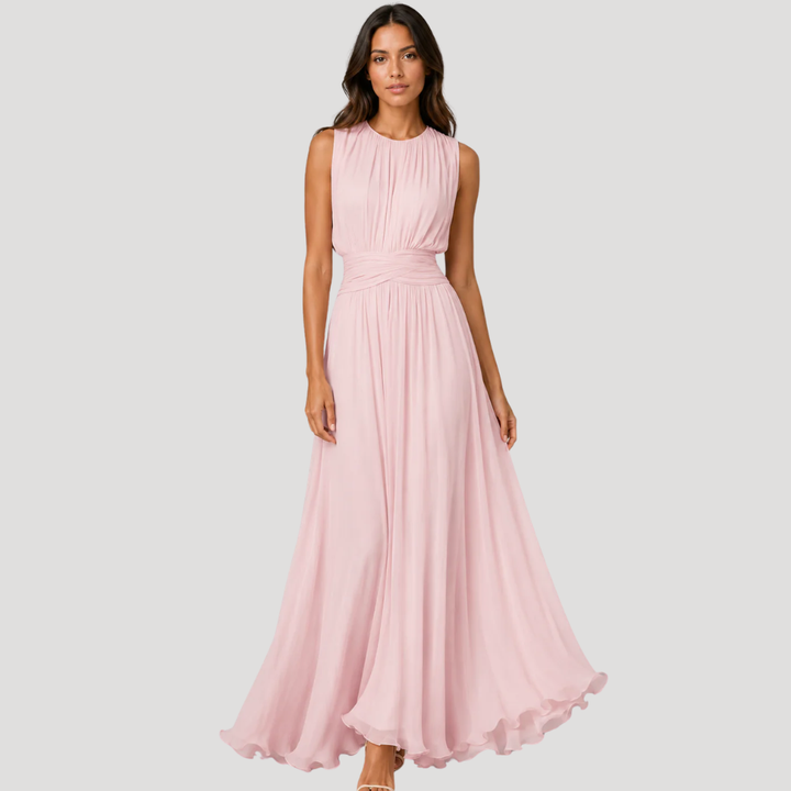 Women's Long Dress Maxi Pleated Sleeveless Chiffon Evening Wear