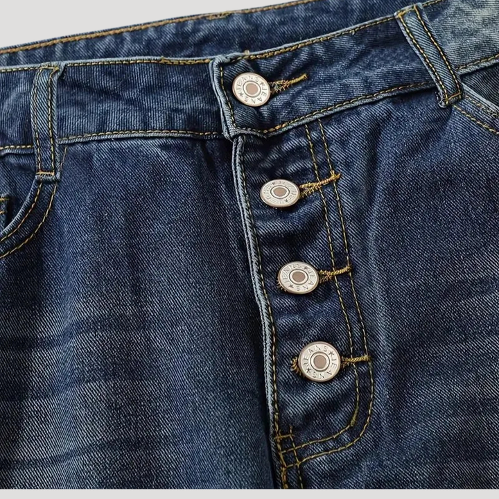 Women's Baggy Jeans Button Denim Blue Straight Leg