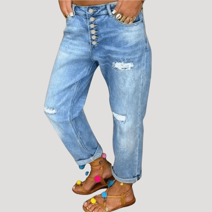 Women's Boyfriend High Waisted Ripped Jeans Loose Fit Denim Pants