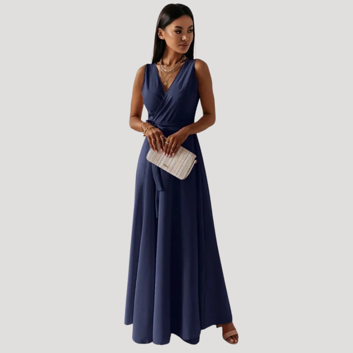 Women's Long Dress Maxi Wrap Sleeveless V Neck Bridesmaid Gown