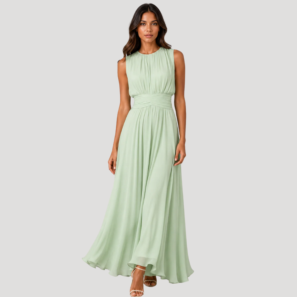 Women's Long Dress Maxi Pleated Sleeveless Chiffon Evening Wear