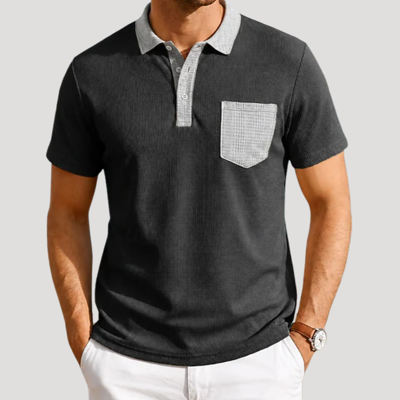 Men's Polo Shirt Colour Block Pocket Collared Shirt