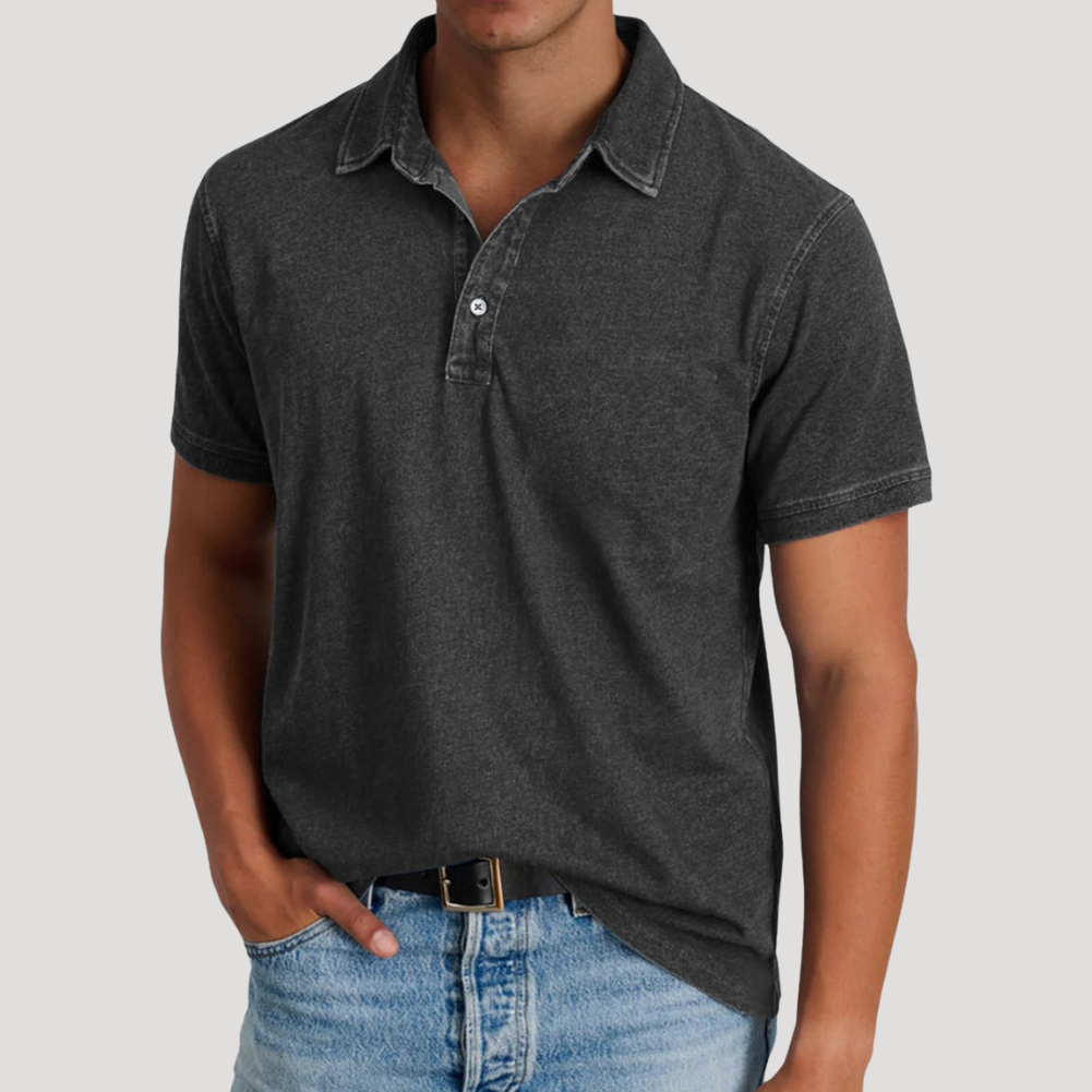 Men's Polo Shirt Vintage Washed Short Sleeve Casual Collared Golf