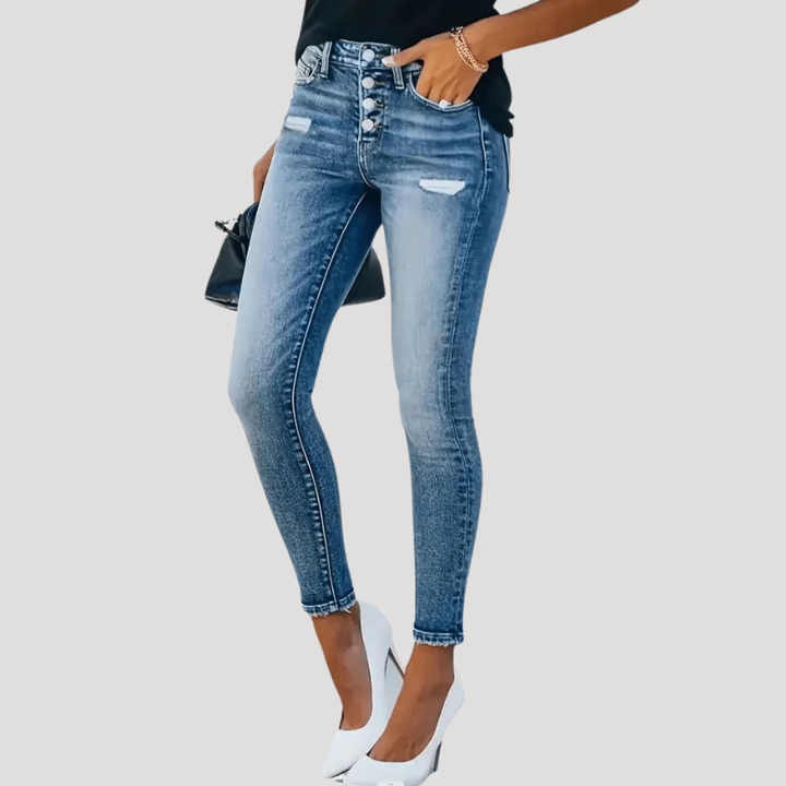 Women's Skinny High Waisted Button Fly Jeans Slim Fit Denim