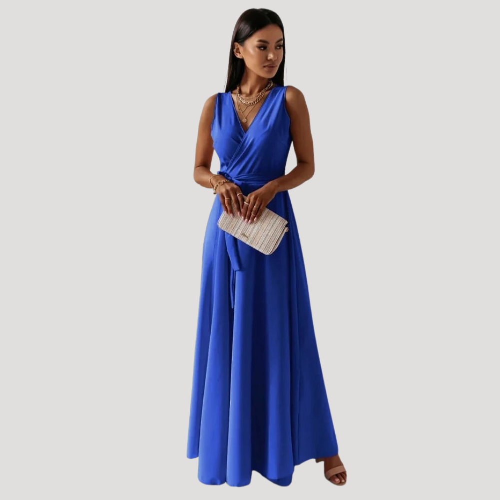Women's Long Dress Maxi Wrap Sleeveless V Neck Bridesmaid Gown
