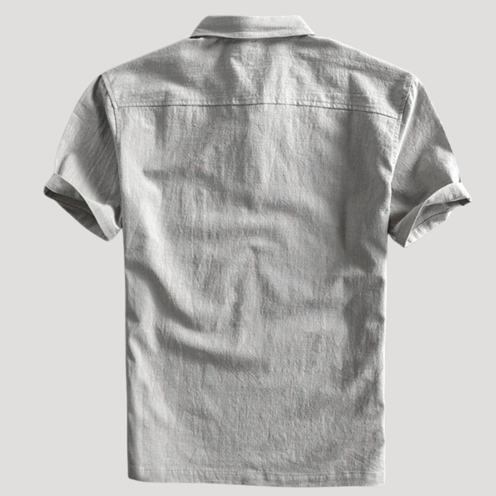 Men's Polo Shirt Linen Short Sleeve Casual Collared Golf Tee
