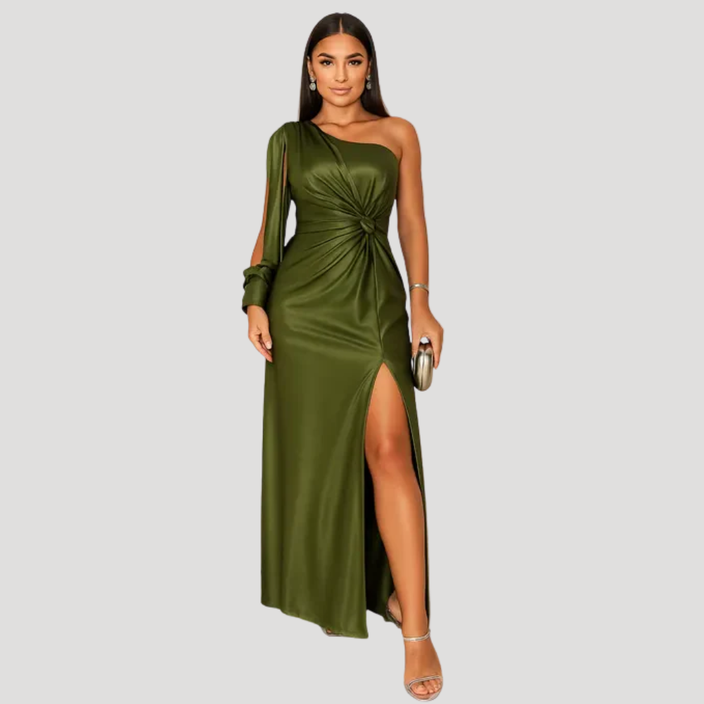 Women's Long Dress Satin One Shoulder Cocktail Evening Wear