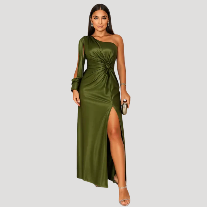 Women's Long Dress Satin One Shoulder Cocktail Evening Wear