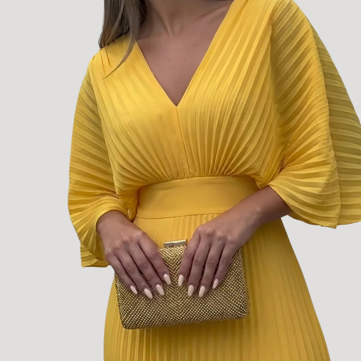 Women's Long Dress Pleated Wrap V Neck Bridesmaid Formal Wear
