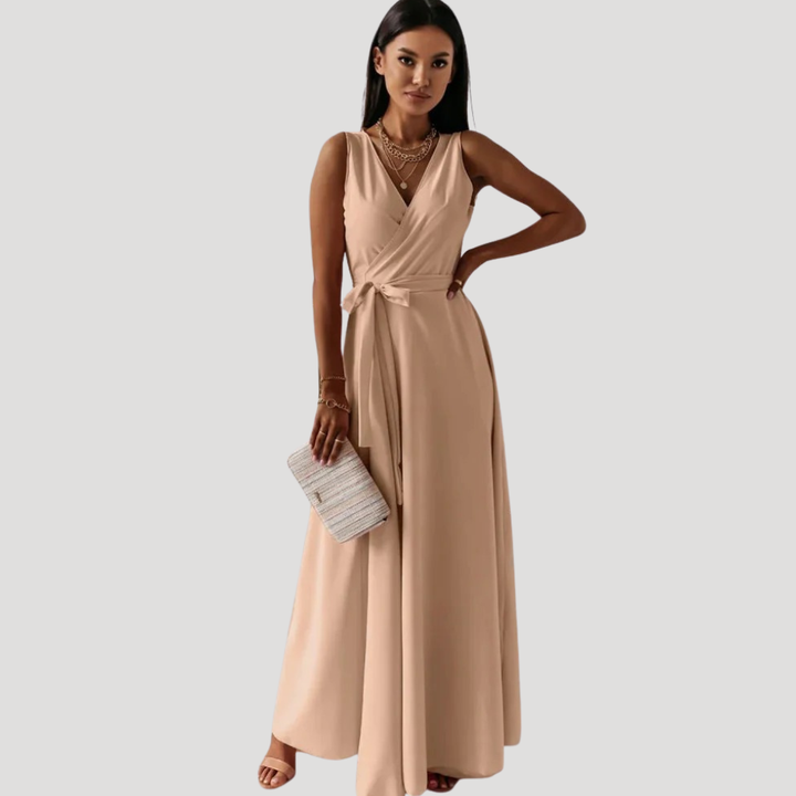 Women's Long Dress Maxi Wrap Sleeveless V Neck Bridesmaid Gown