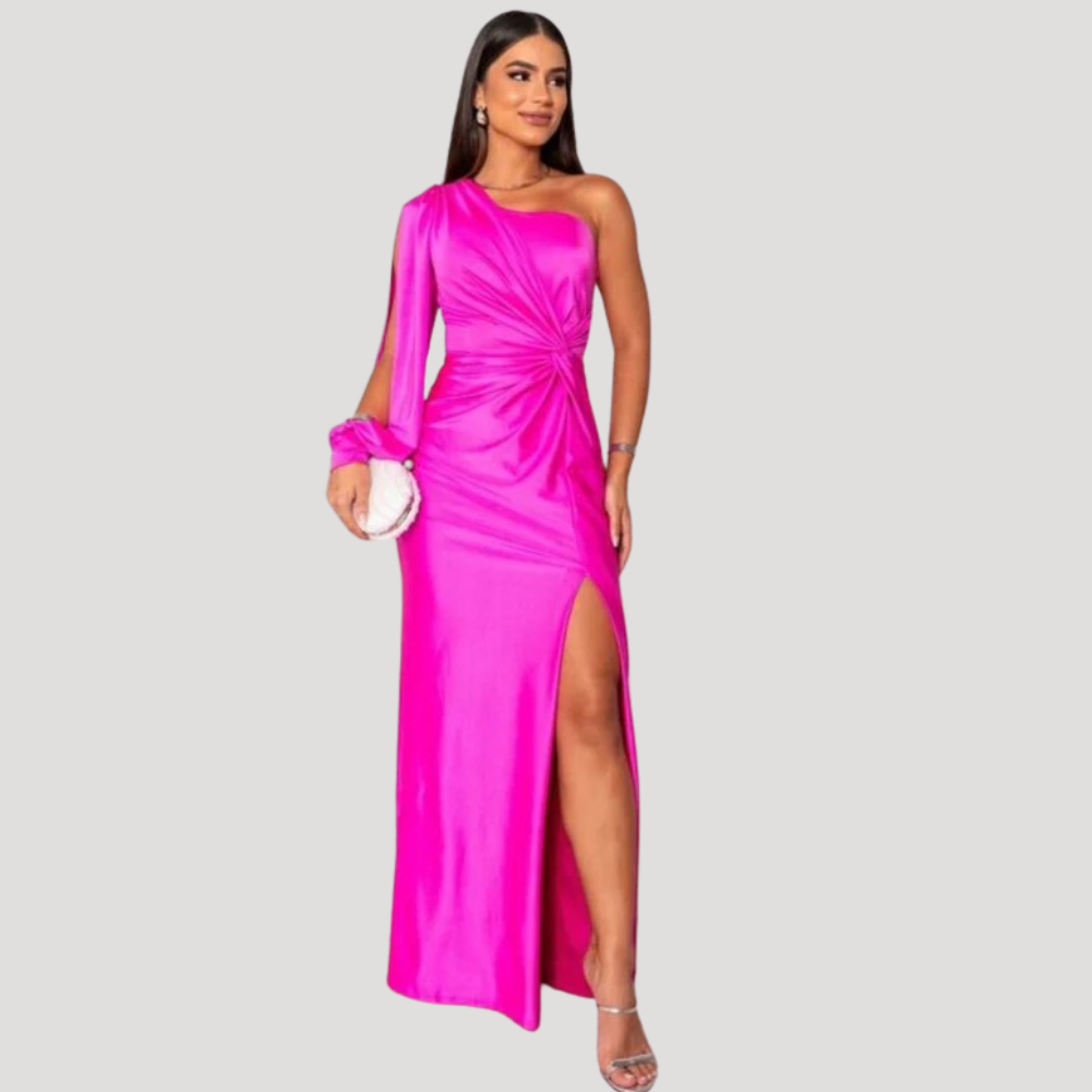 Women's Long Dress Satin One Shoulder Cocktail Evening Wear
