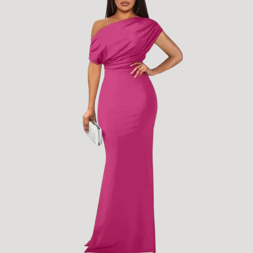 Women's Long Dress One Shoulder Bodycon Ruched Bridesmaid Cocktail