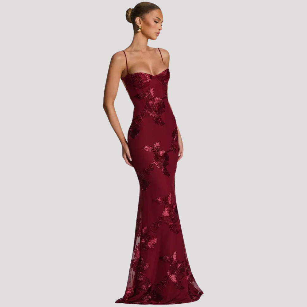 Women's Long Dress Lace Strapless Bustier Bodycon Mermaid Fit