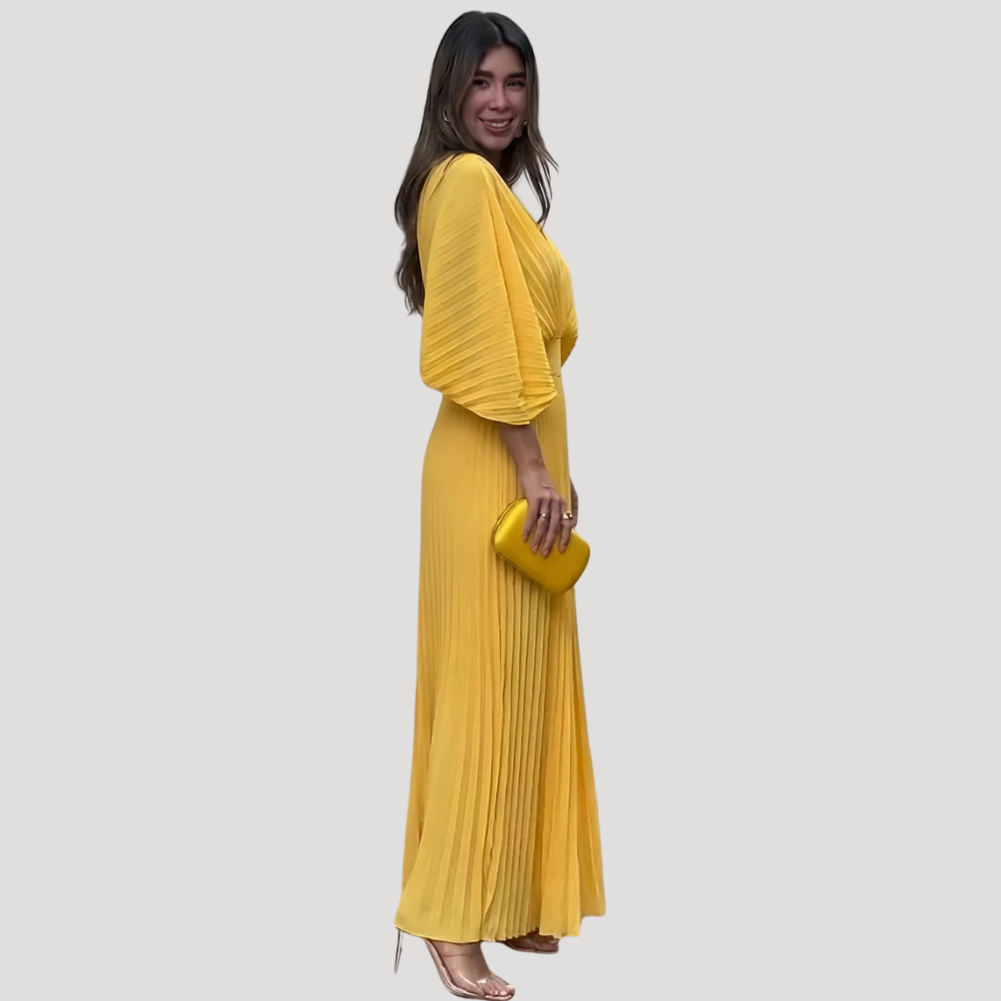 Women's Long Dress Pleated Wrap V Neck Bridesmaid Formal Wear