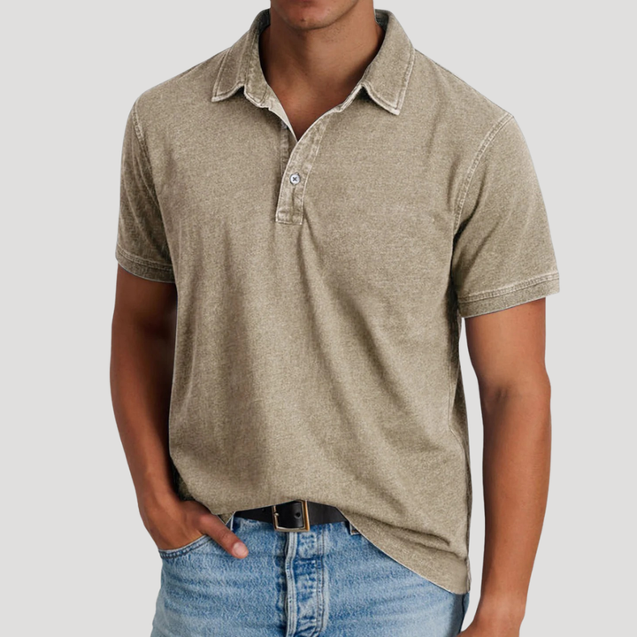 Men's Polo Shirt Vintage Washed Short Sleeve Casual Collared Golf