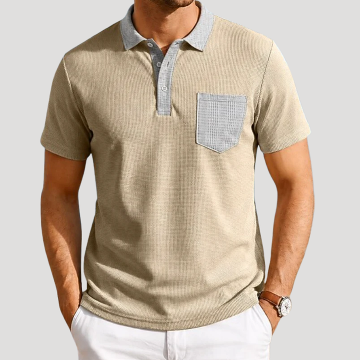 Men's Polo Shirt Colour Block Pocket Collared Shirt