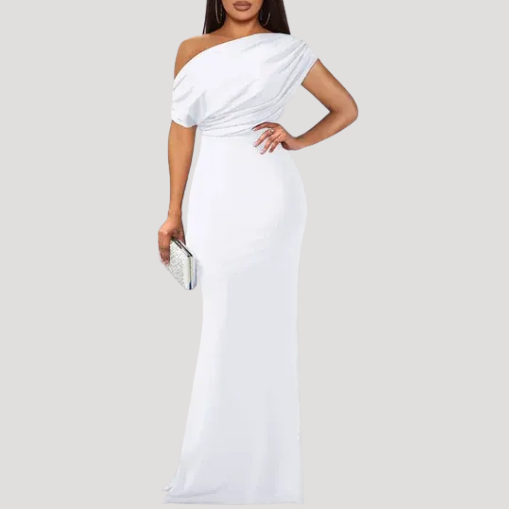 Women's Long Dress One Shoulder Bodycon Ruched Bridesmaid Cocktail