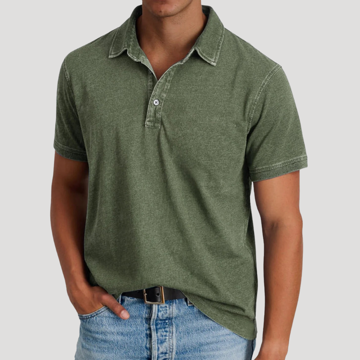 Men's Polo Shirt Vintage Washed Short Sleeve Casual Collared Golf