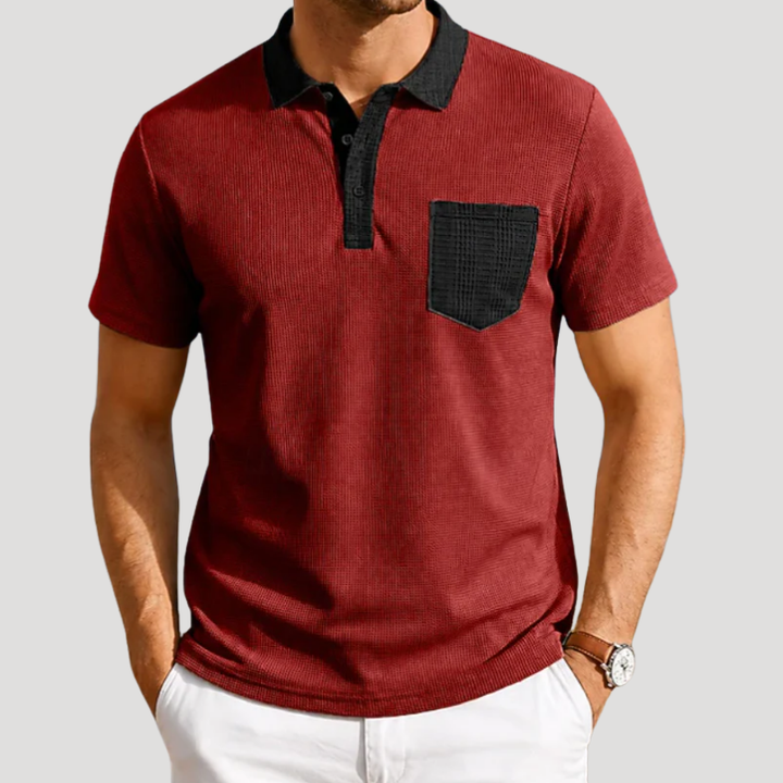 Men's Polo Shirt Colour Block Pocket Collared Shirt
