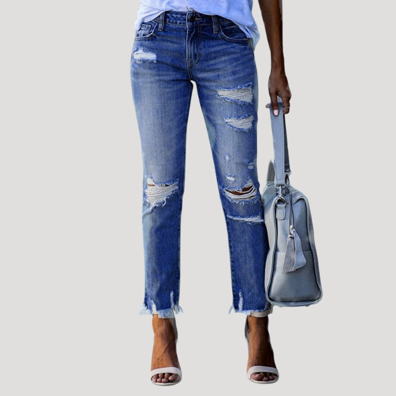 Women's Skinny High Waisted Ripped Jeans Slim Fit Cropped Denim