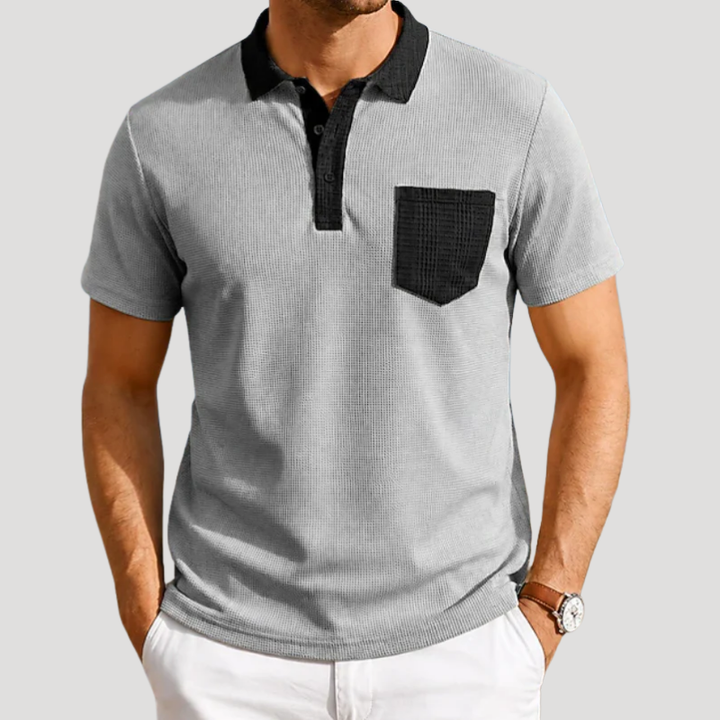 Men's Polo Shirt Colour Block Pocket Collared Shirt
