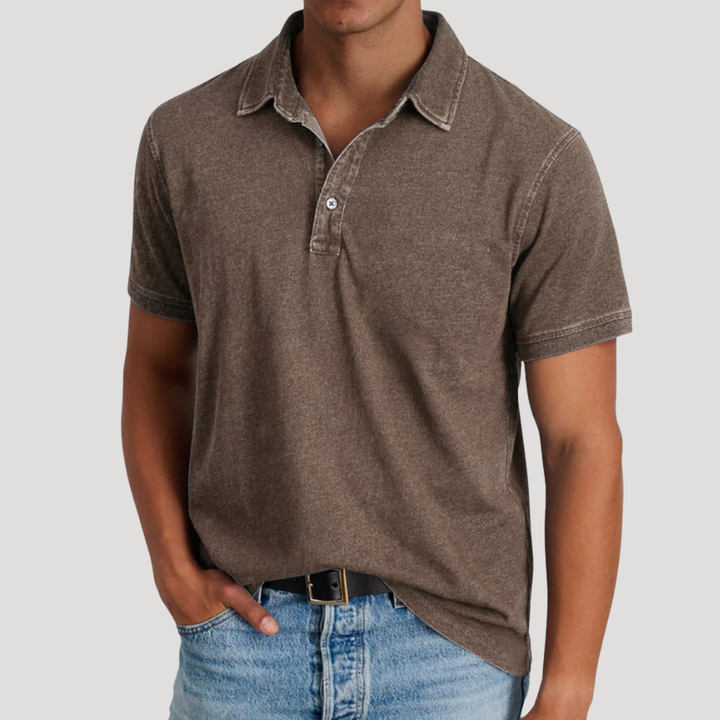 Men's Polo Shirt Vintage Washed Short Sleeve Casual Collared Golf