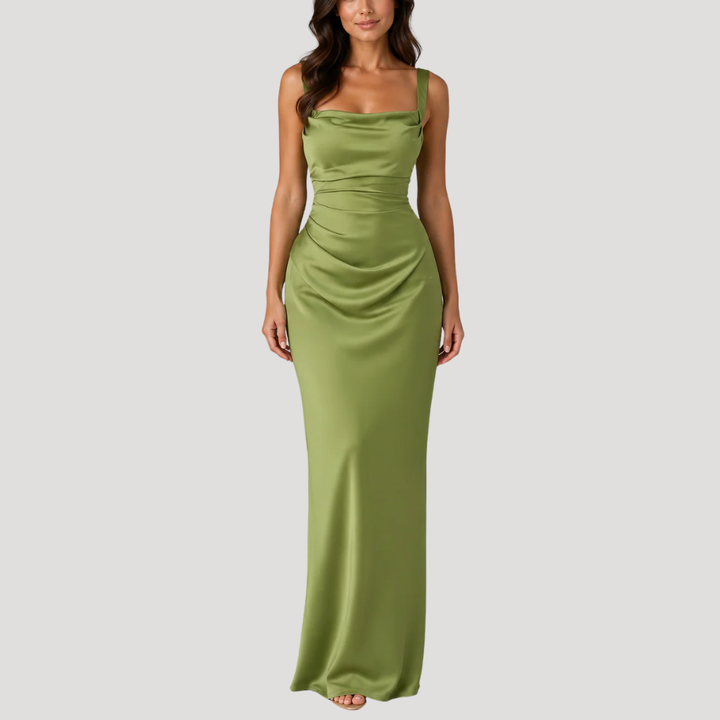 Women's Long Dress Satin Bodycon Cowl Neck Formal Wear
