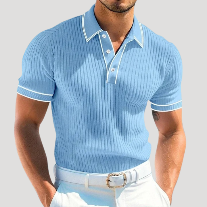 Men's Polo Shirt Knit Ribbed Short Sleeve Casual Golf Tee